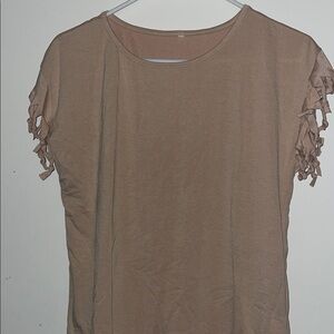 Casual Tan Women's Top with Fringe Sleeves NWOT womens Large